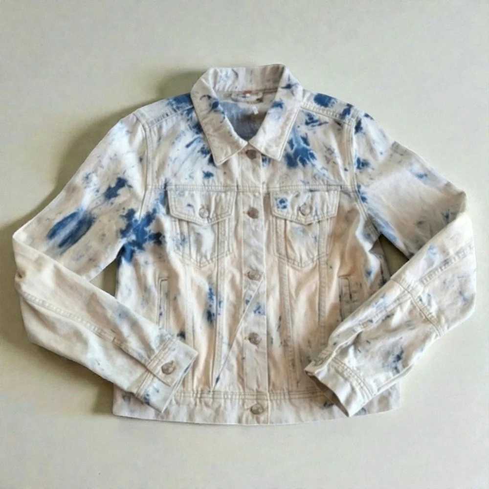 Free People Bleach Wash Denim Jacket Cropped Jean Jacket Sz L - Picture 5 of 15